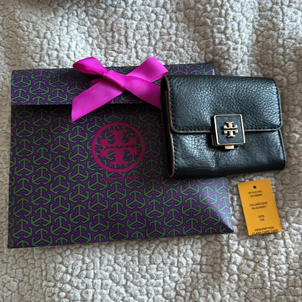 Tory Burch Black Leather Wallet with Gold Accent